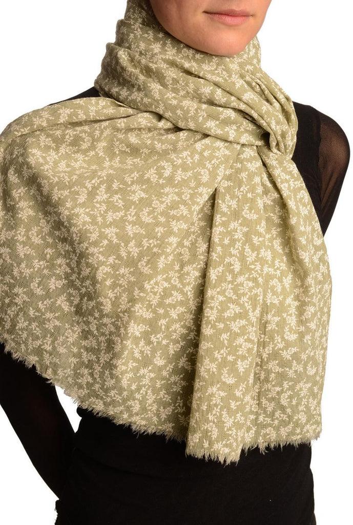 Liss Kiss Small White Flowers On Textured Green Scarf - Scarf