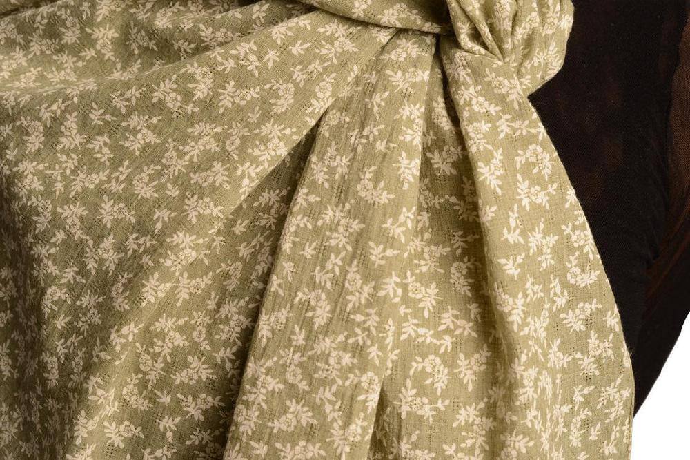 Liss Kiss Small White Flowers On Textured Green Scarf - Scarf