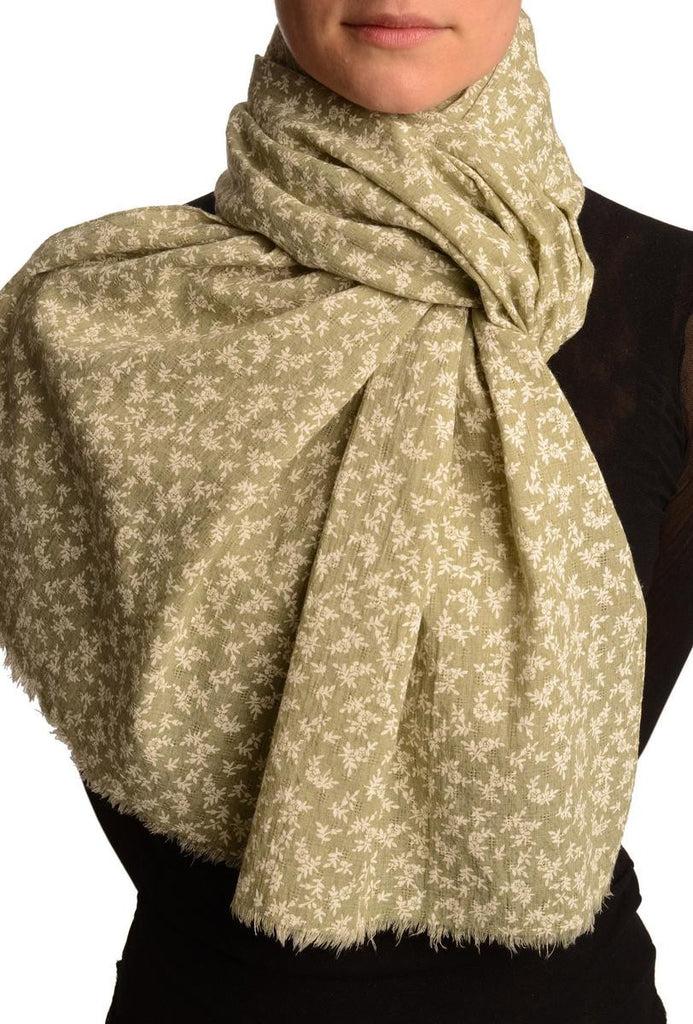 liss kiss Small White Flowers On Textured Green Scarf - Scarf