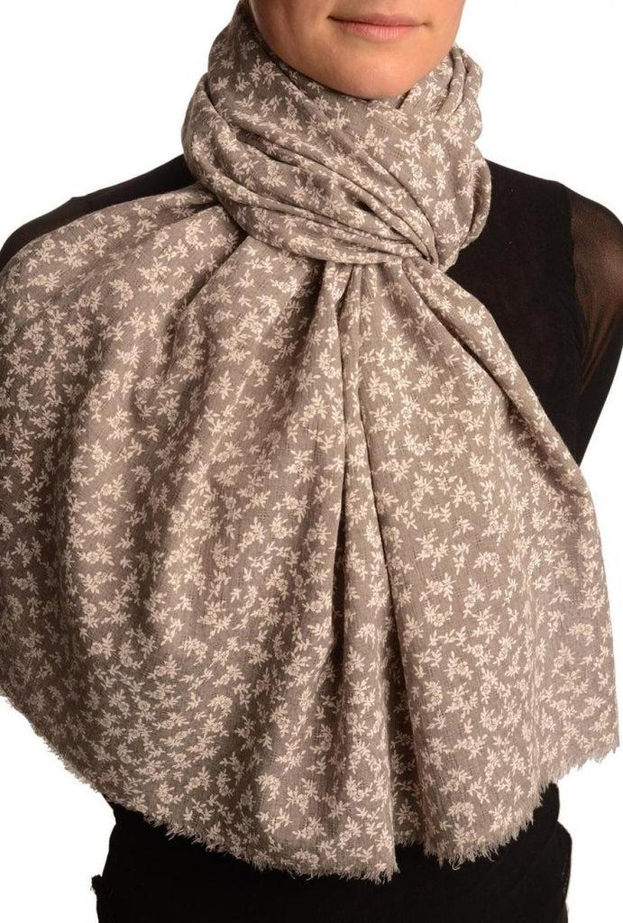 Liss Kiss Small White Flowers On Textured Grey Scarf - Scarf