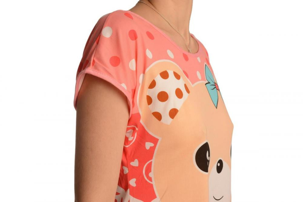 Liss Kiss Smiling Love Bear On Salmon Pink Lightweight Dress - Dress
