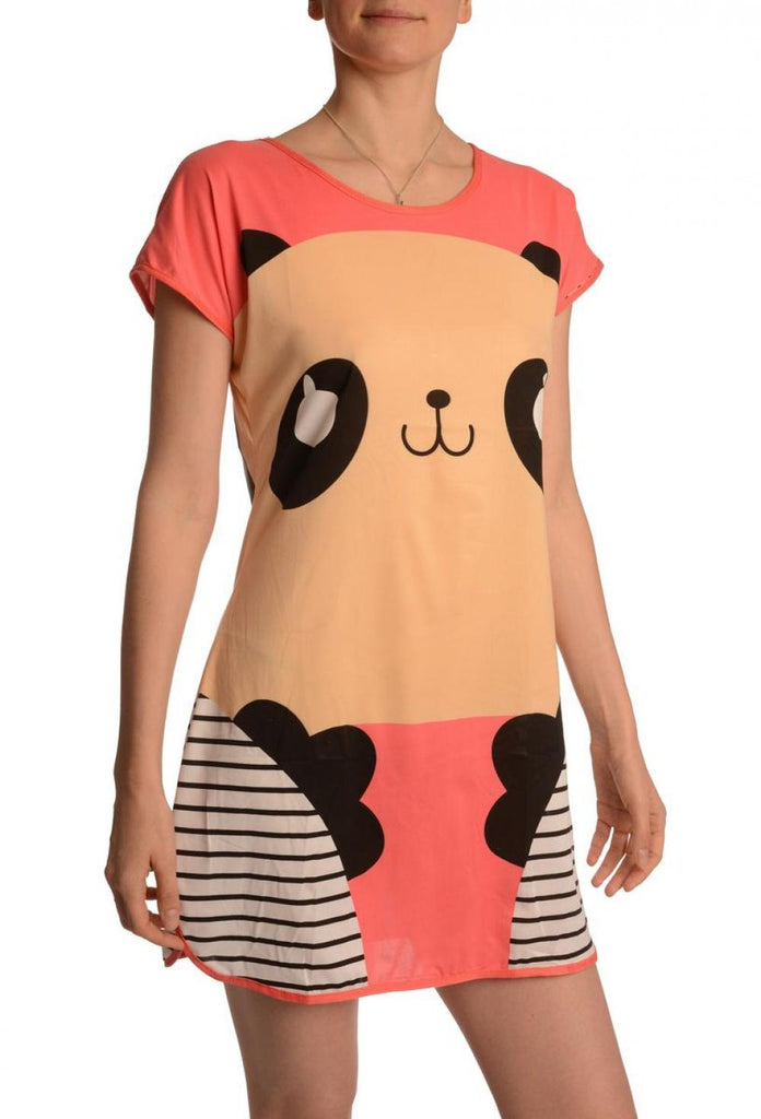 Liss Kiss Smiling Panda On Coral Pink Lightweight Dress - Dress