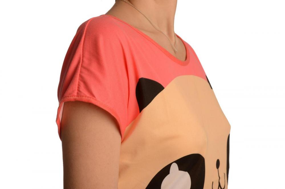 Liss Kiss Smiling Panda On Coral Pink Lightweight Dress - Dress