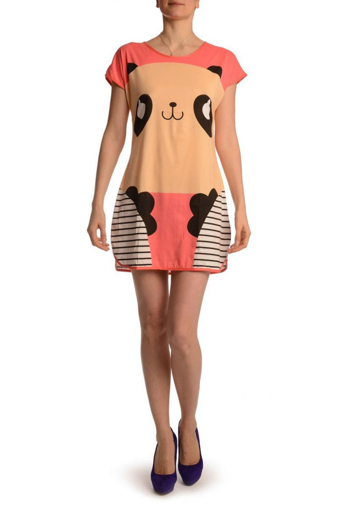 liss kiss Smiling Panda On Coral Pink Lightweight Dress - Dress