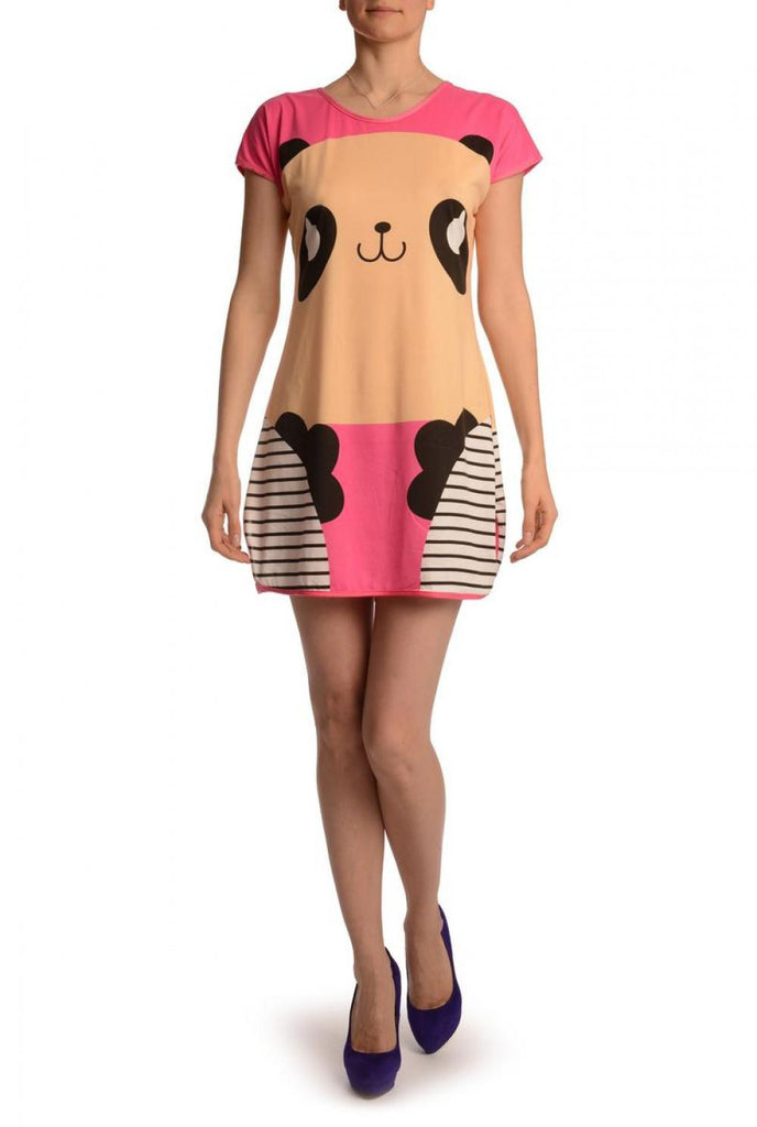 Liss Kiss Smiling Panda On Fuchsia Pink Lightweight Dress - Dress
