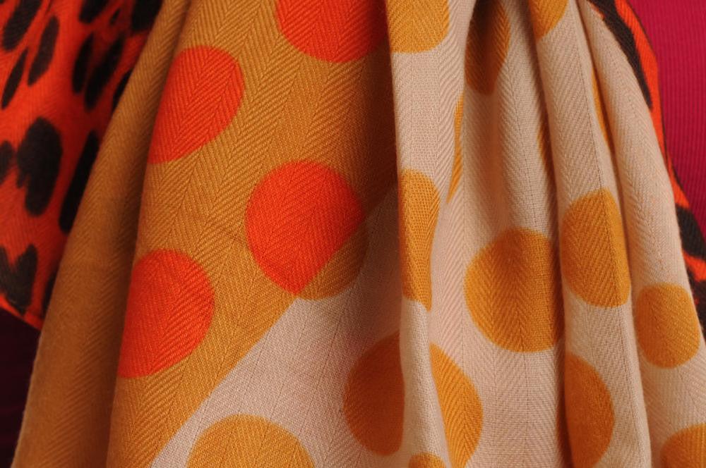 Liss Kiss Soft Beige & Leopard With Orange Polka Dots Unisex Scarf & Beach Sarong - Scarf