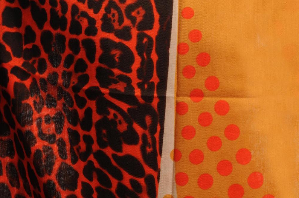 Liss Kiss Soft Beige & Leopard With Orange Polka Dots Unisex Scarf & Beach Sarong - Scarf