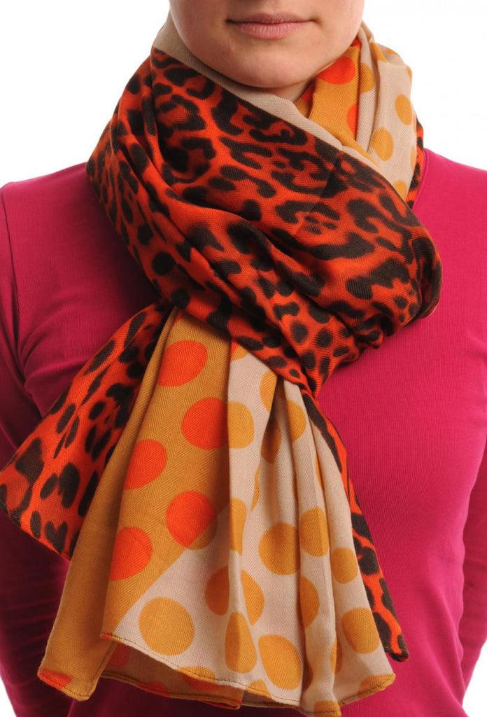 liss kiss Soft Beige & Leopard With Orange Polka Dots Unisex Scarf & Beach Sarong - Scarf