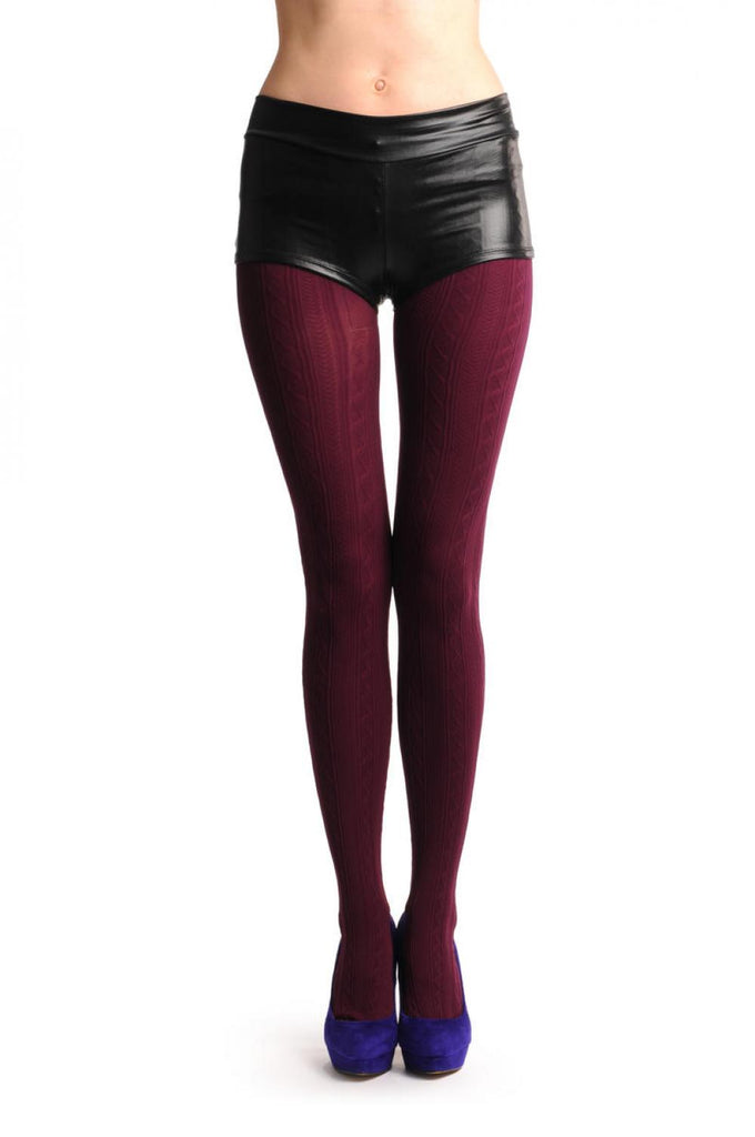 Liss Kiss Soft Burgundy With Woven Burlesque Stripes - Tights