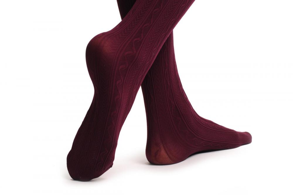 Liss Kiss Soft Burgundy With Woven Burlesque Stripes - Tights