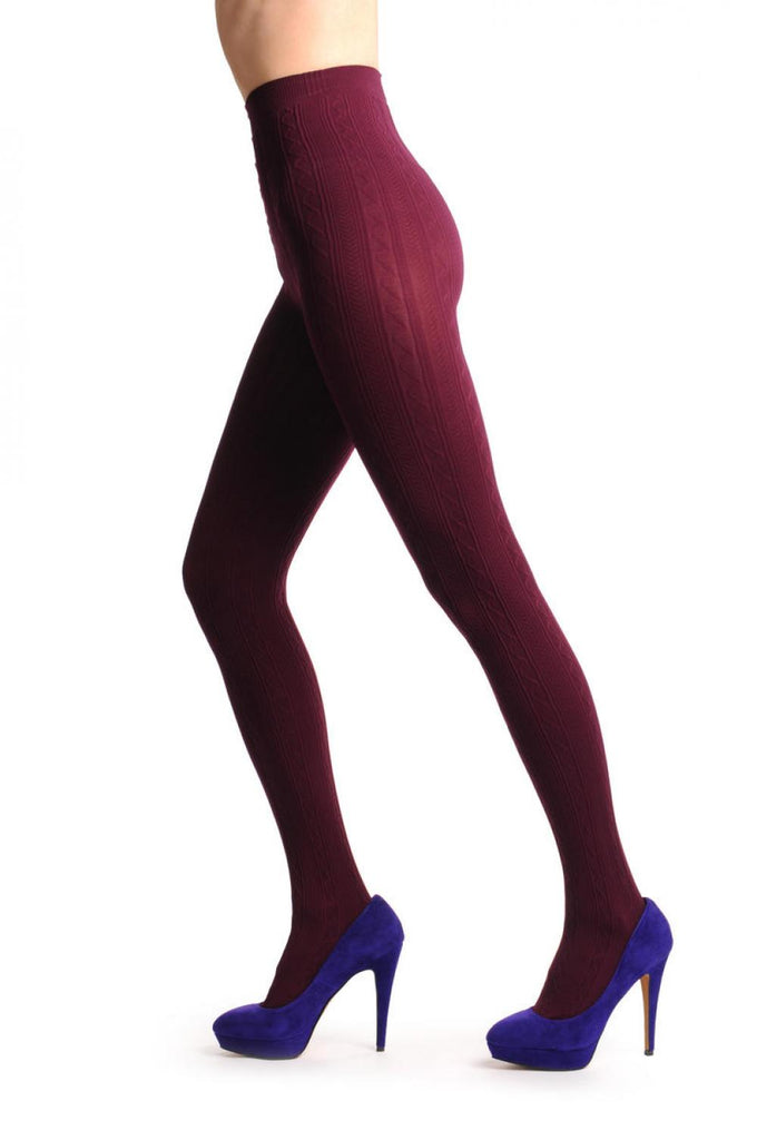 Liss Kiss Soft Burgundy With Woven Burlesque Stripes - Tights