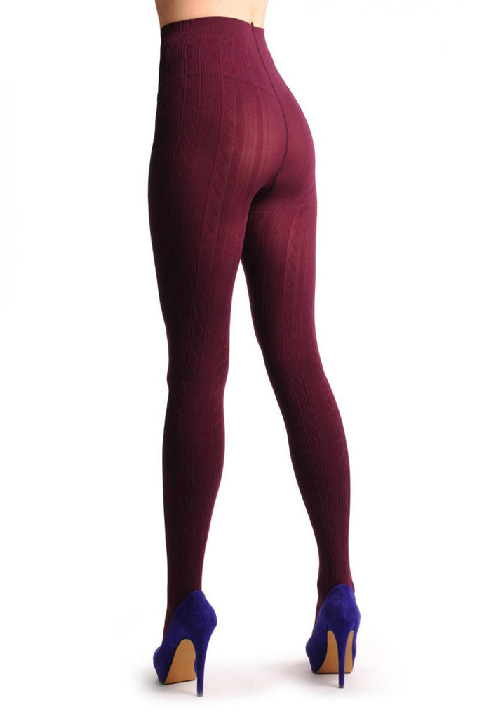 liss kiss Soft Burgundy With Woven Burlesque Stripes - Tights