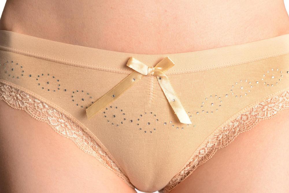 Liss Kiss Soft Cotton With Crystal Circles Beige High Leg Brazilian - Knickers