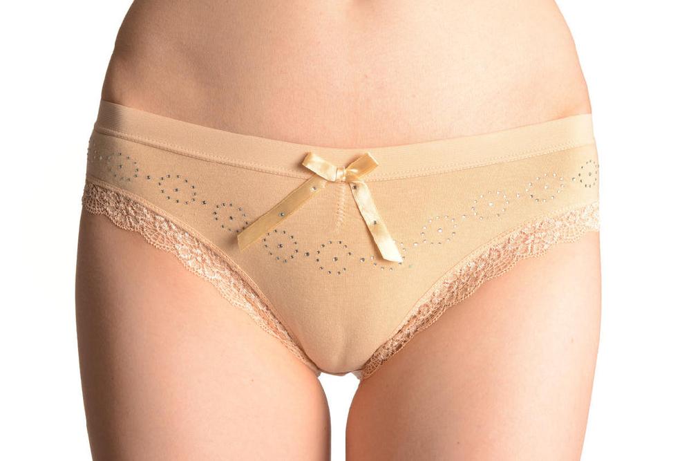 liss kiss Soft Cotton With Crystal Circles Beige High Leg Brazilian - Knickers