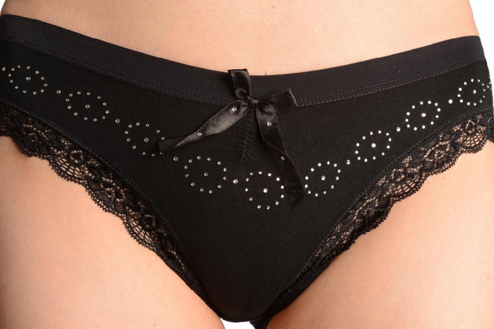 Liss Kiss Soft Cotton With Crystal Circles Black High Leg Brazilian - Knickers