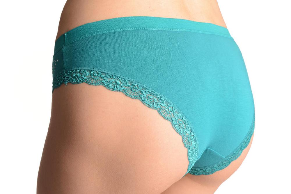 Liss Kiss Soft Cotton With Crystal Circles Blue High Leg Brazilian - Knickers