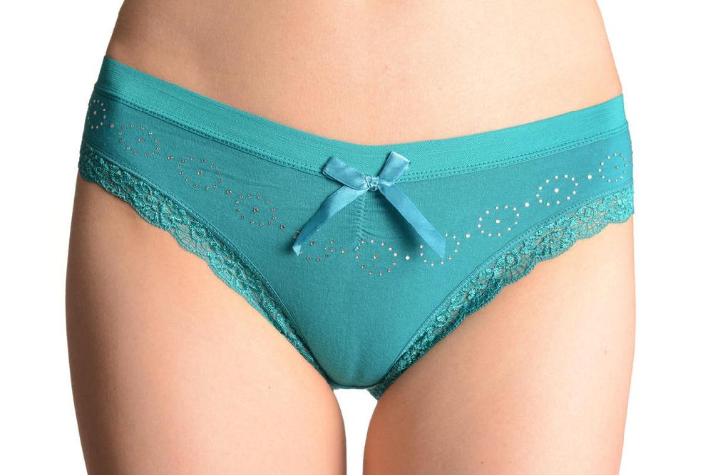 liss kiss Soft Cotton With Crystal Circles Blue High Leg Brazilian - Knickers
