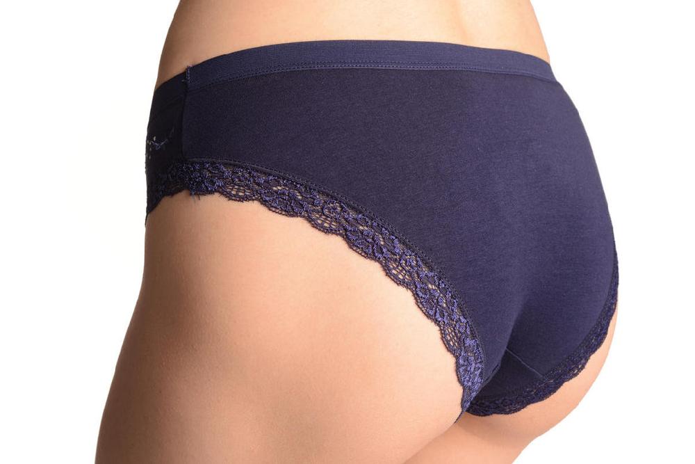 Liss Kiss Soft Cotton With Crystal Circles Dark Blue High Leg Brazilian - Knickers