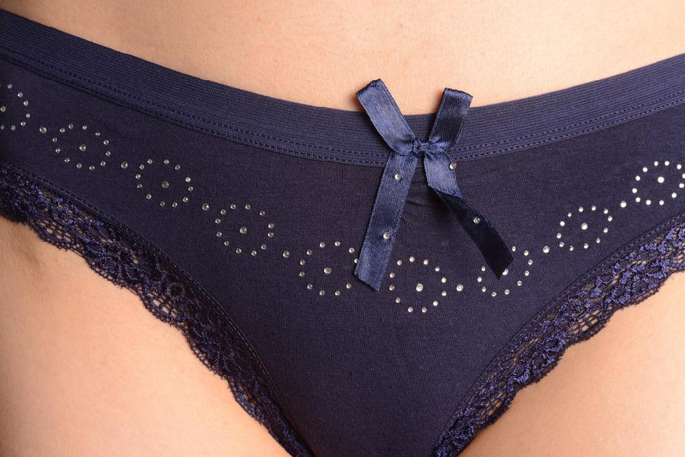 Liss Kiss Soft Cotton With Crystal Circles Dark Blue High Leg Brazilian - Knickers