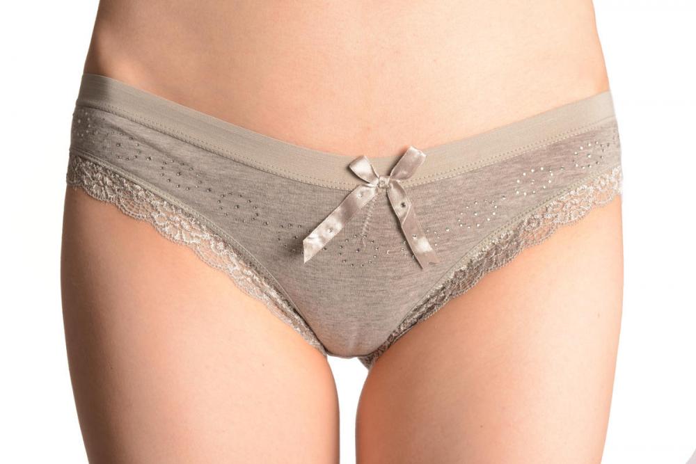 liss kiss Soft Cotton With Crystal Circles Grey High Leg Brazilian - Knickers