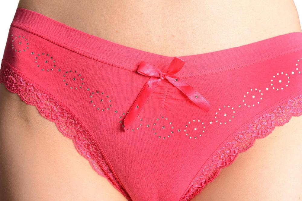 Liss Kiss Soft Cotton With Crystal Circles Pink High Leg Brazilian - Knickers