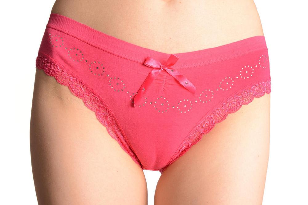 liss kiss Soft Cotton With Crystal Circles Pink High Leg Brazilian - Knickers