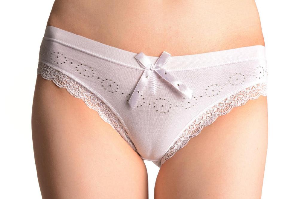 Liss Kiss Soft Cotton With Crystal Circles White High Leg Brazilian - Knickers
