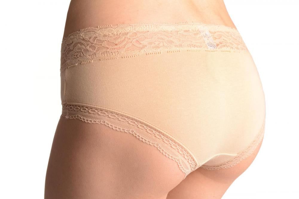 Liss Kiss Soft Cotton With Lace Top Strip Beige High Leg Brazilian - Knickers