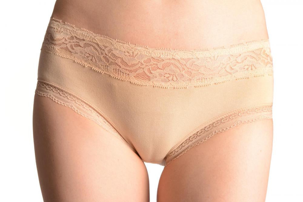 liss kiss Soft Cotton With Lace Top Strip Beige High Leg Brazilian - Knickers