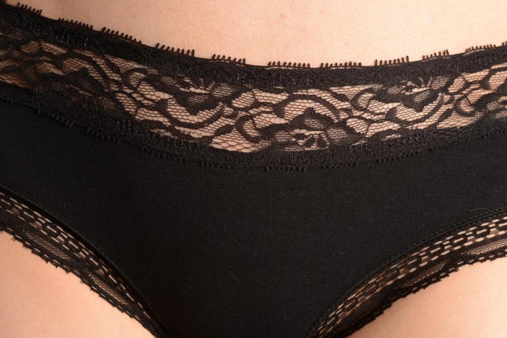 Liss Kiss Soft Cotton With Lace Top Strip Black High Leg Brazilian - Knickers