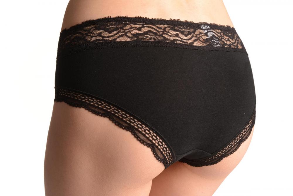 Liss Kiss Soft Cotton With Lace Top Strip Black High Leg Brazilian - Knickers