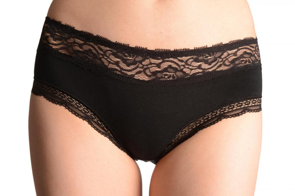 liss kiss Soft Cotton With Lace Top Strip Black High Leg Brazilian - Knickers
