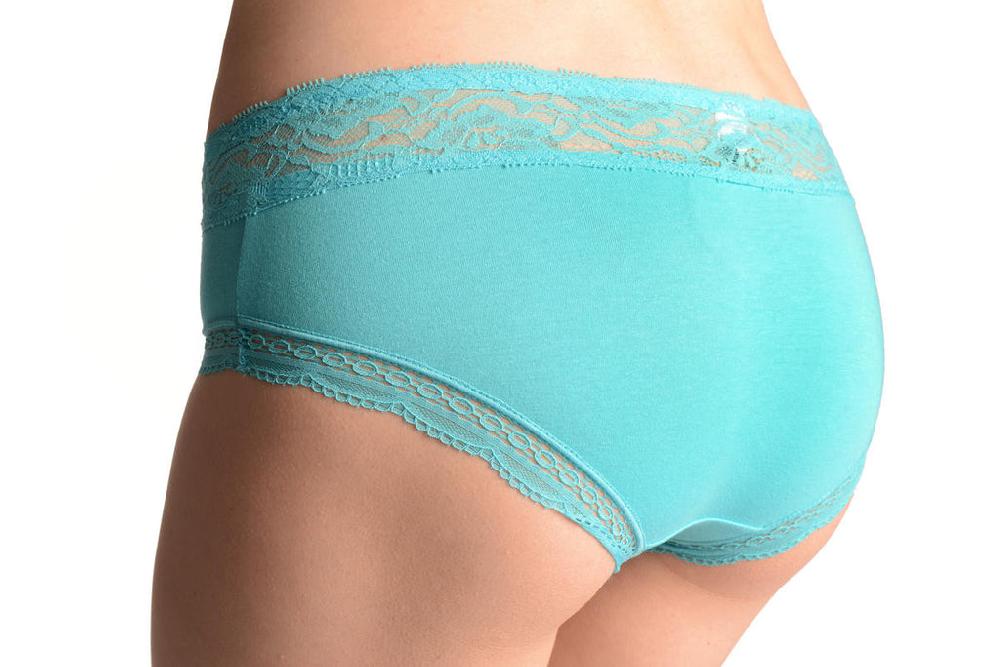 Liss Kiss Soft Cotton With Lace Top Strip Blue High Leg Brazilian - Knickers