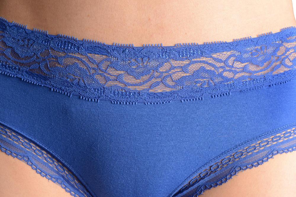 Liss Kiss Soft Cotton With Lace Top Strip Dark Blue High Leg Brazilian - Knickers