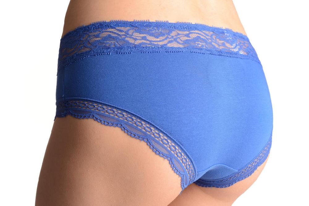 Liss Kiss Soft Cotton With Lace Top Strip Dark Blue High Leg Brazilian - Knickers