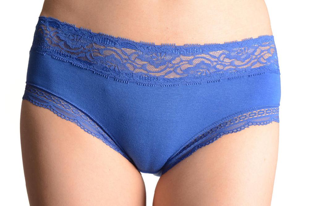 liss kiss Soft Cotton With Lace Top Strip Dark Blue High Leg Brazilian - Knickers