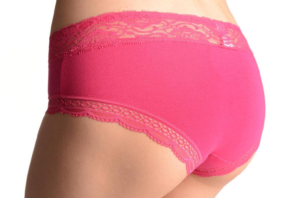 Liss Kiss Soft Cotton With Lace Top Strip Dark Pink High Leg Brazilian - Knickers