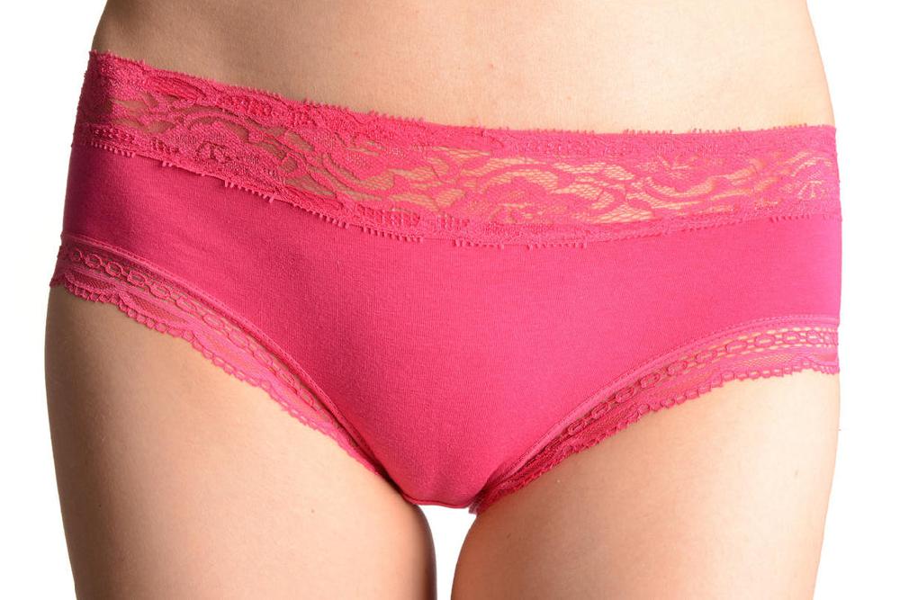 liss kiss Soft Cotton With Lace Top Strip Dark Pink High Leg Brazilian - Knickers