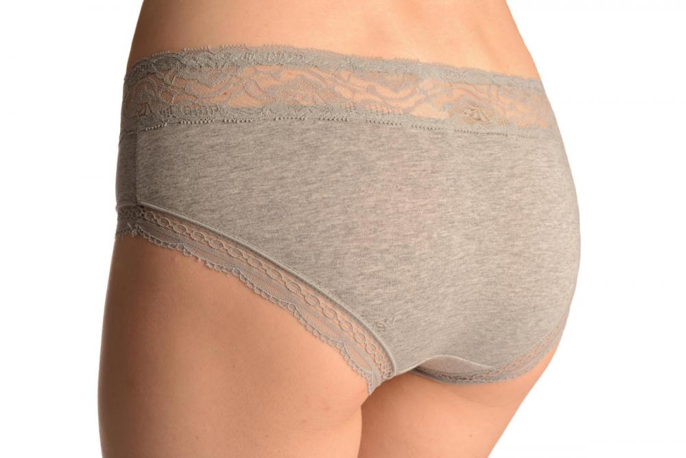 Liss Kiss Soft Cotton With Lace Top Strip Grey High Leg Brazilian - Knickers