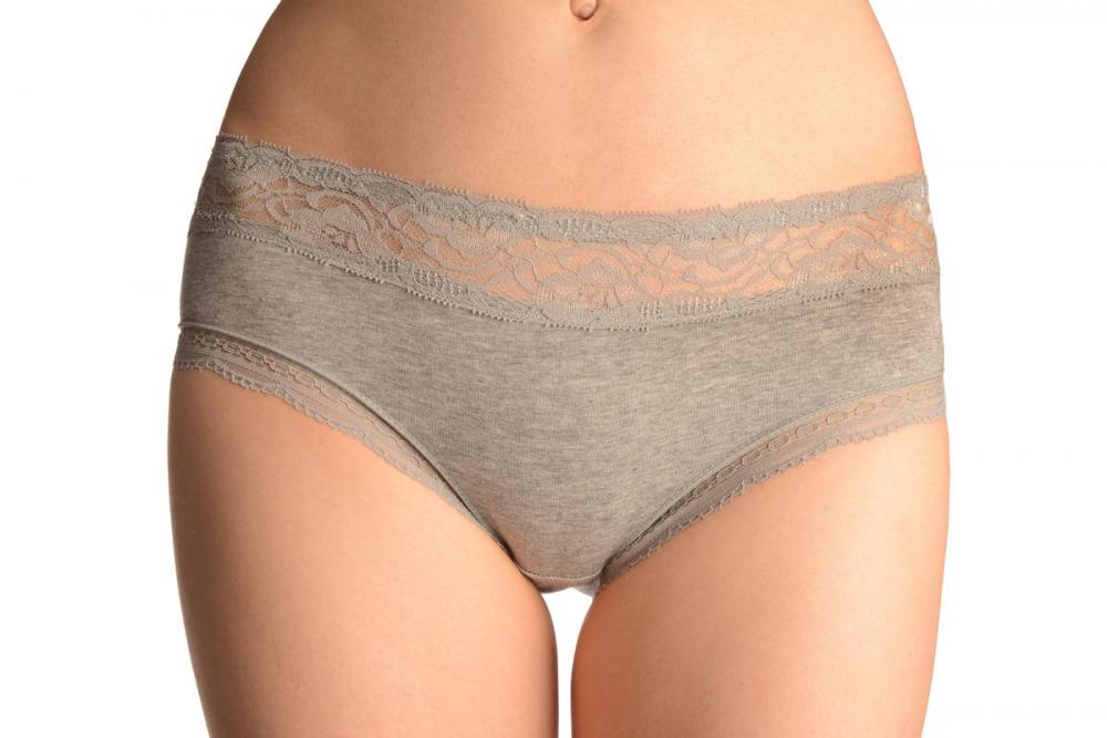 liss kiss Soft Cotton With Lace Top Strip Grey High Leg Brazilian - Knickers