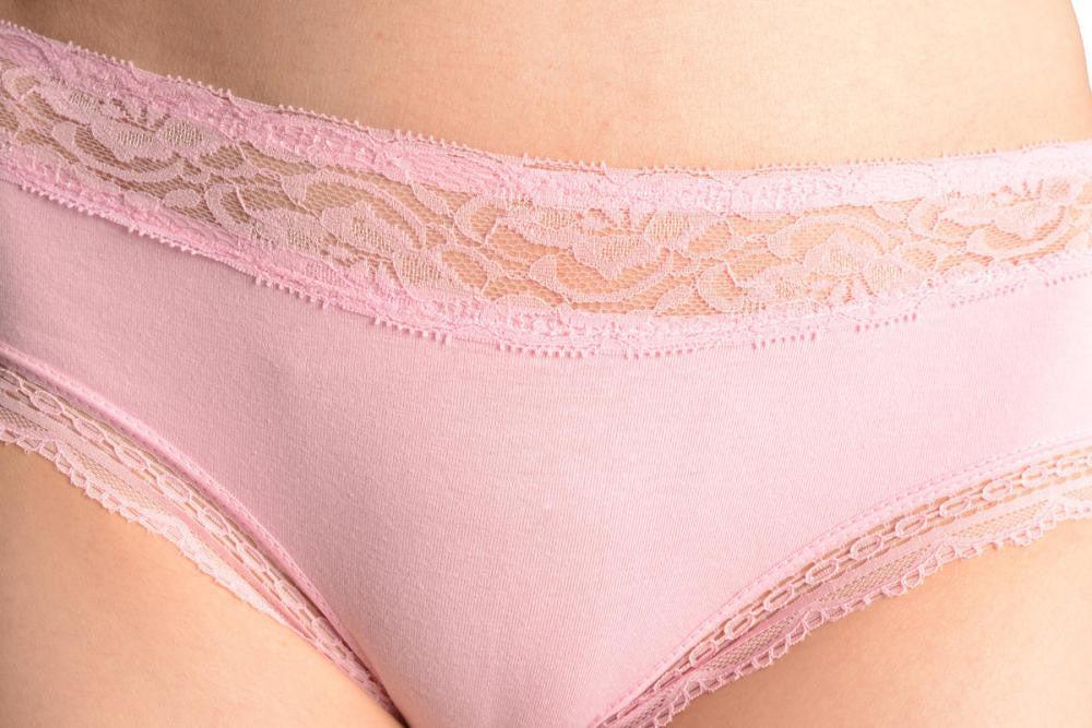 Liss Kiss Soft Cotton With Lace Top Strip Pink High Leg Brazilian - Knickers