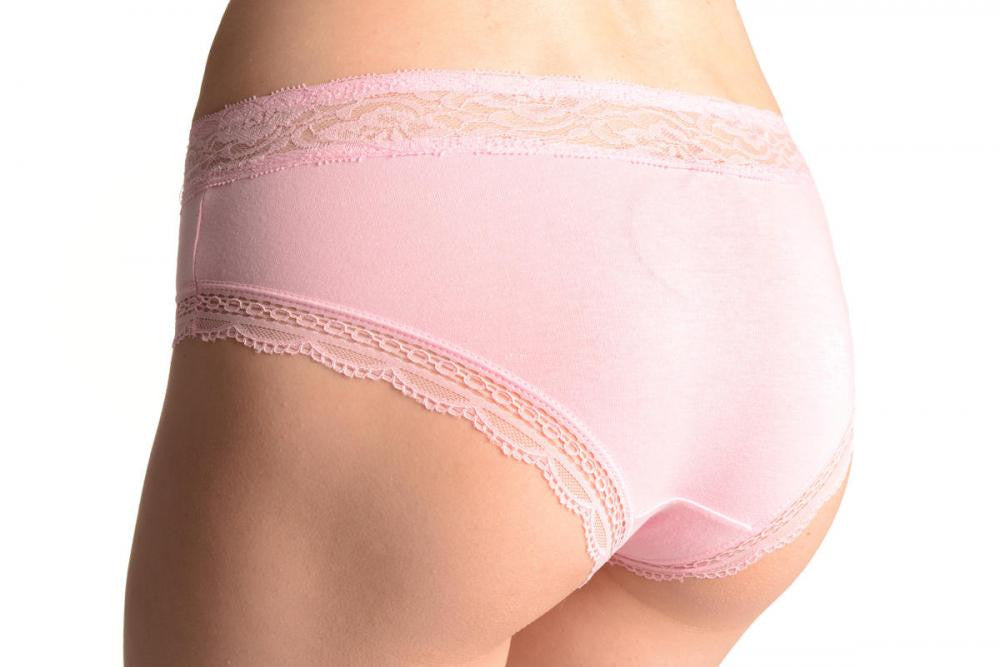 Liss Kiss Soft Cotton With Lace Top Strip Pink High Leg Brazilian - Knickers