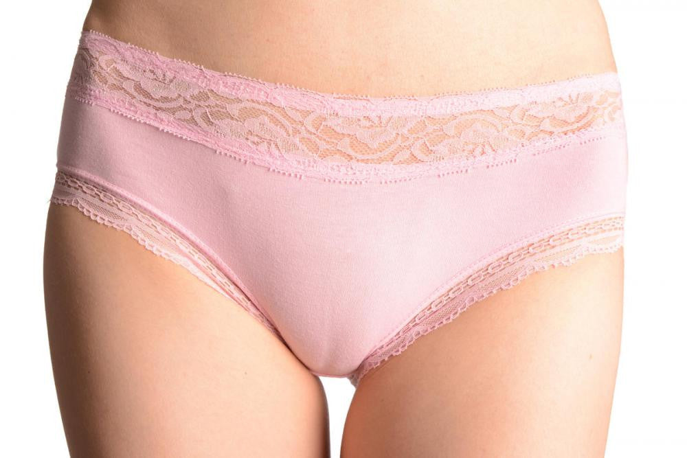 liss kiss Soft Cotton With Lace Top Strip Pink High Leg Brazilian - Knickers