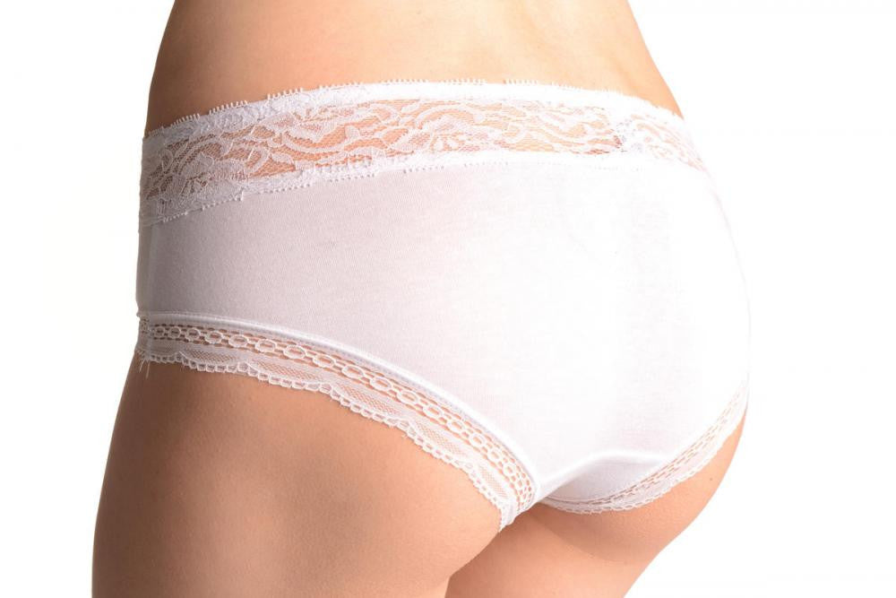 Liss Kiss Soft Cotton With Lace Top Strip White High Leg Brazilian - Knickers