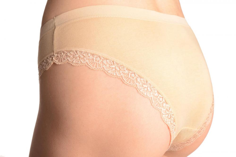 Liss Kiss Soft Cotton With Lace Trim Butterfly & Crystals Beige High Leg Brazilian - Knickers