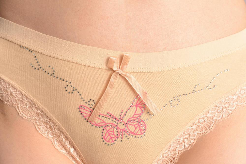 Liss Kiss Soft Cotton With Lace Trim Butterfly & Crystals Beige High Leg Brazilian - Knickers