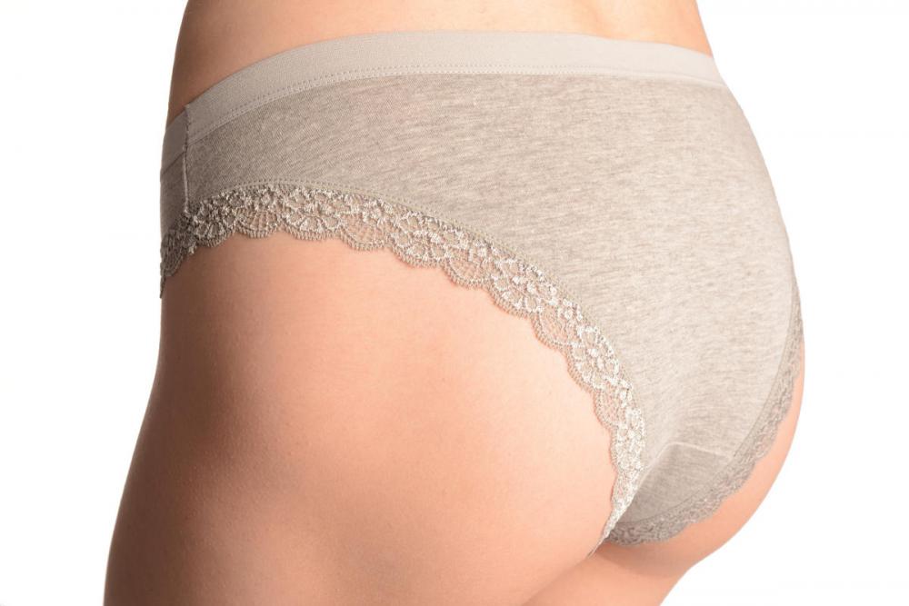 Liss Kiss Soft Cotton With Lace Trim Butterfly & Crystals Grey High Leg Brazilian - Knickers