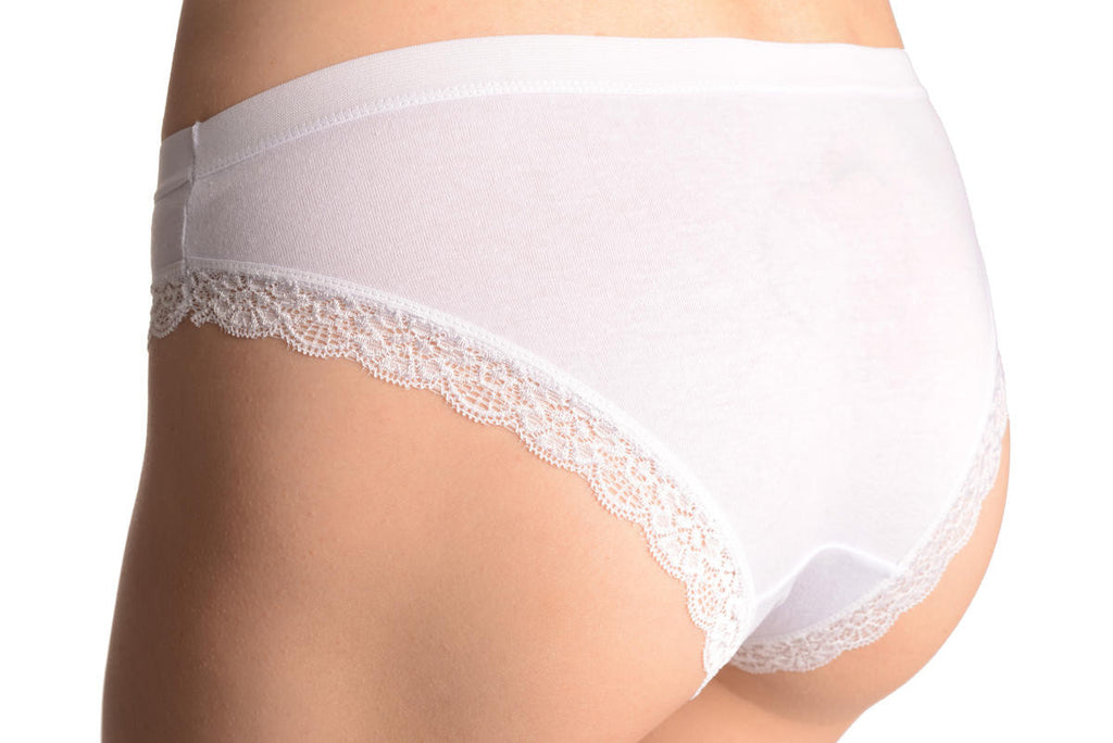 Liss Kiss Soft Cotton With Lace Trim Butterfly & Crystals White High Leg Brazilian - Knickers