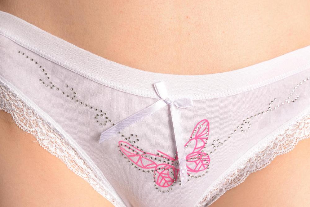 Liss Kiss Soft Cotton With Lace Trim Butterfly & Crystals White High Leg Brazilian - Knickers