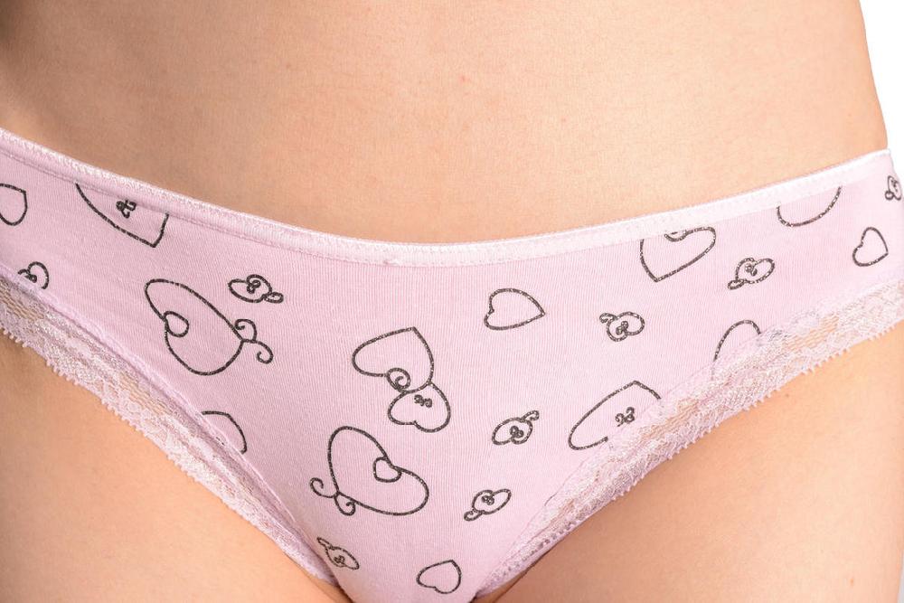 Liss Kiss Soft Cotton With Lace Trim & Glitter Hearts Baby Pink High Leg Brazilian - Knickers